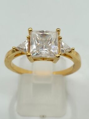 NWOT Authentic Moissanite Trilogy Ring Yellow Gold Over Sterling Silver 3.15 ctw